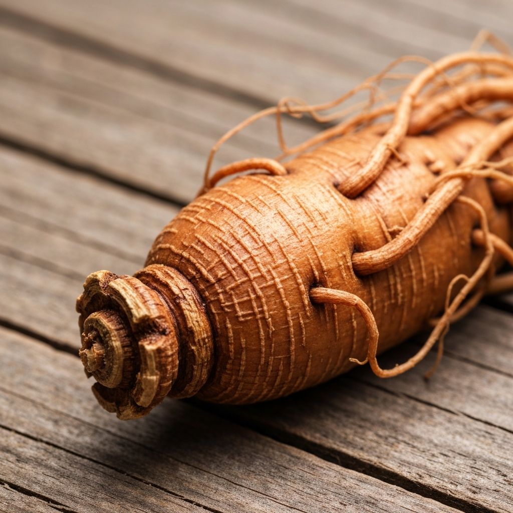 Panax ginseng Wurzel auf Holzoberfläche